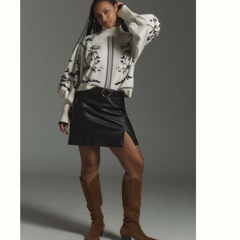 NWT Anthropologie Balloon-Sleeve Embroidered 3D Flowers Turtleneck Sweater - Picture 10 of 17